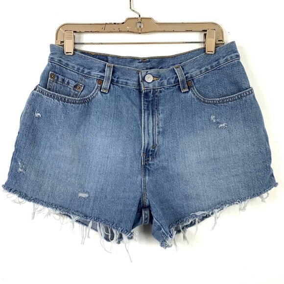 Short Cut-off American Eagle Outfitters – Femme, Taille 4, Bleu Denim – Distressed